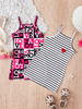2-piece set of girls' casual cute random letter print & striped heart print camisole dresses, for outdoor casual wear, cute dresses for girls. Perfect for baby girls to wear when going out for outdoor