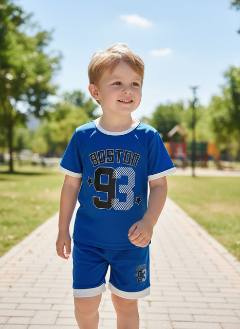 2-Piece Summer New Style Active Children's Set with Short-Sleeved T-Shirt and Shorts for Toddler Boys, Suitable for Casual Wear, Sports and Playing Basketball, Ideal for Various Occasions, Boys' Outdo