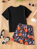 Boys' Summer Basketball English Print T-shirt + All-over Print Shorts Two-piece Set, Breathable Sports Kids' Casual Outfit, Boys' Summer Shorts Set, Comfortable Fitted Children's Clothing for Outdoor 