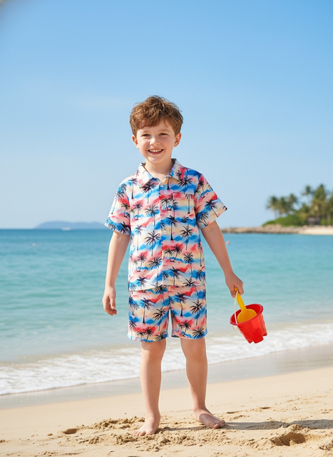 2-Piece Boys Summer Hawaiian Short Sleeve Shirt & Shorts Set, Loose Fit Stylish Outfits, Casual Vacation Beach Streetwear, Ideal Gift for Boys