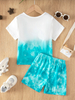 2-Piece Summer Crew Neck Short Sleeve T-shirt and Shorts Set, Boys' Tie-dye Style Outfit, with Personalized "WILD BOY" Print, Loose Fit, Suitable for Daily Home Wear, Outdoor Play, and Summer Beach Tr