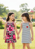 2-piece set of girls' casual cute random letter print & striped heart print camisole dresses, for outdoor casual wear, cute dresses for girls. Perfect for baby girls to wear when going out for outdoor