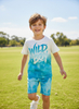 2-Piece Summer Crew Neck Short Sleeve T-shirt and Shorts Set, Boys' Tie-dye Style Outfit, with Personalized "WILD BOY" Print, Loose Fit, Suitable for Daily Home Wear, Outdoor Play, and Summer Beach Tr