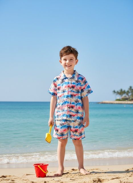 2-Piece Boys Summer Hawaiian Short Sleeve Shirt & Shorts Set, Loose Fit Stylish Outfits, Casual Vacation Beach Streetwear, Ideal Gift for Boys
