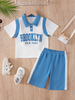 Boys' Casual Sportswear, Short-sleeved Crew Neck T-shirt + Sports Shorts, Made of Comfortable Fabric, Suitable for Playing Basketball, Running, Daily Wear and Outdoor Activities, Ideal for Outdoor Use